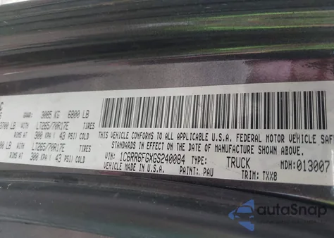 2016 Ram 1500 Tradesman из США, поврежденный, VIN 1C6RR6FGXGS240084